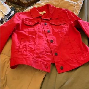 red jean jacket